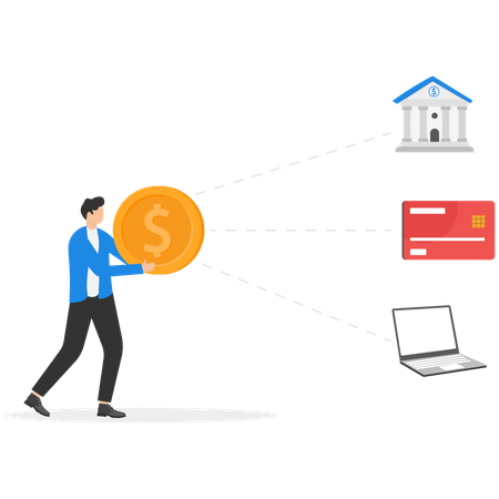 Empresário pagando contas de compras com cartão  Ilustração