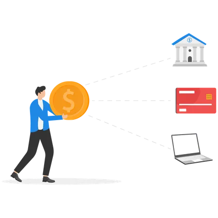 Empresário pagando contas de compras com cartão  Ilustração