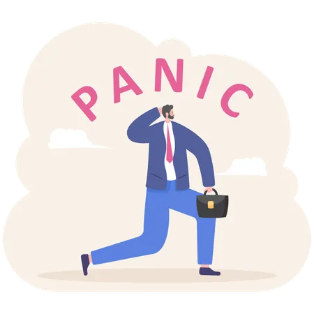 Emoção de pânico do empresário com palavra pânico  Ilustração