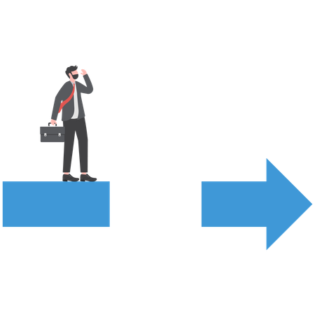 Empresário de pé e observando flecha com lacuna na frente dele  Ilustração