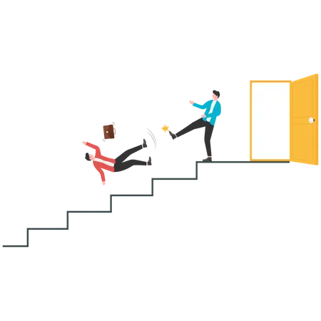 Un empresario patea a sus colegas que intentan subir las escaleras  Ilustración