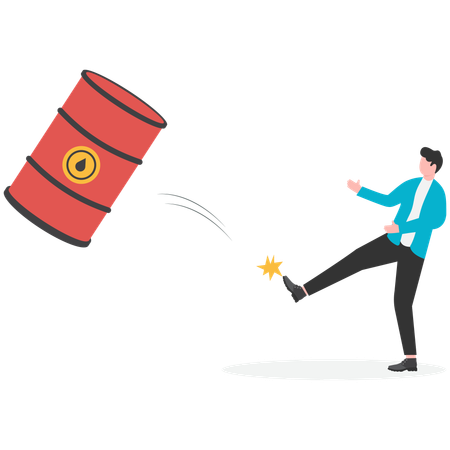Empresario pateando un barril de petróleo  Ilustración