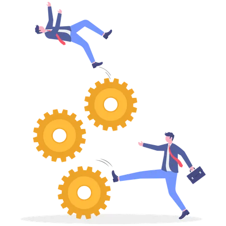 Hombre de negocios pateando equipo mientras realiza múltiples tareas  Ilustración