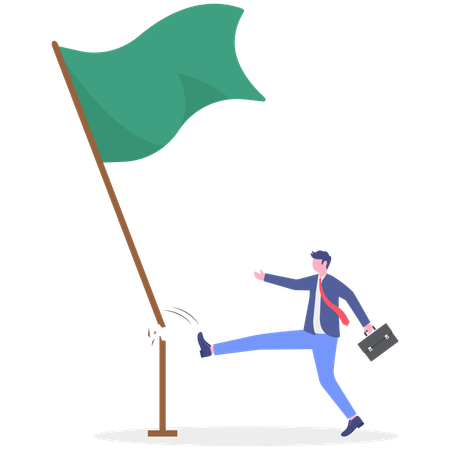 Hombre de negocios pateando la bandera verde  Ilustración
