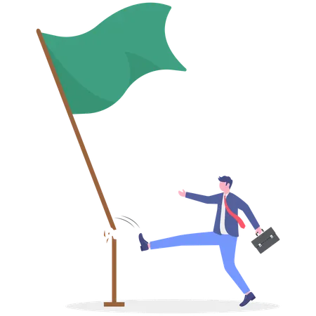 Hombre de negocios pateando la bandera verde  Ilustración