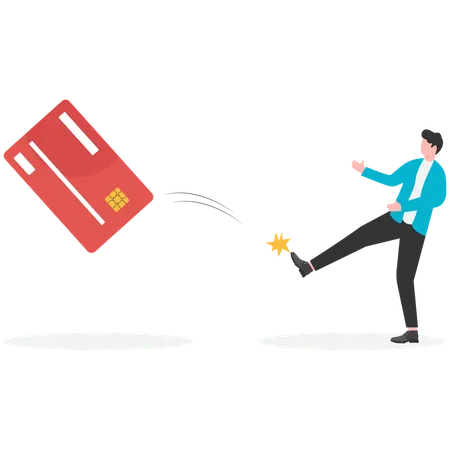 Empresario pateando tarjeta de débito  Ilustración