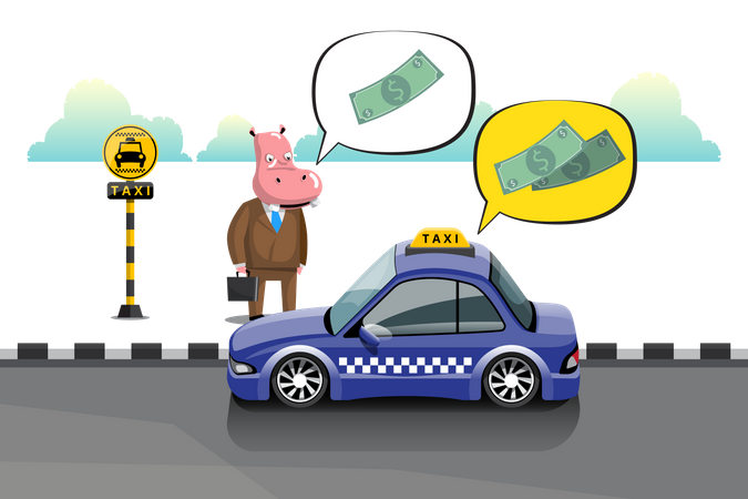 Empresário pegando taxista para alugar um táxi  Ilustração