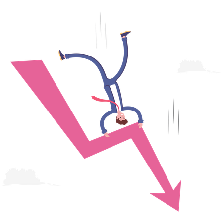 Empresário pendurado na flecha caindo  Ilustração