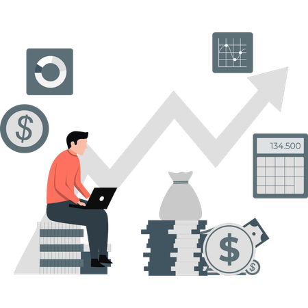 Hombre de negocios pensando en hacer crecer el negocio en el mercado  Ilustración