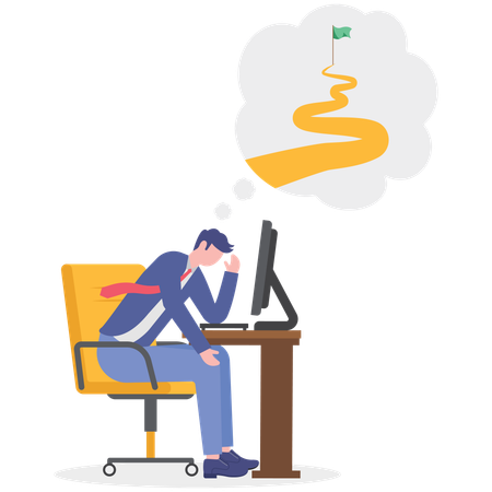 Hombre de negocios pensando en la hoja de ruta empresarial  Ilustración