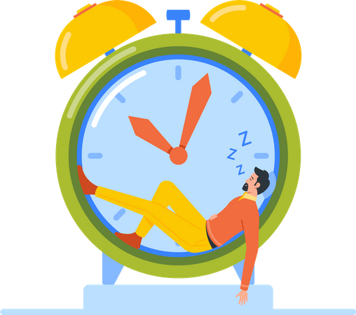 Empresario perezoso durmiendo en el reloj  Ilustración