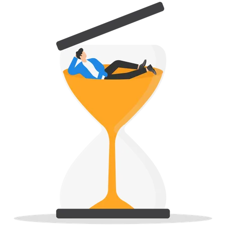 Empresario perezoso durmiendo en el reloj en marcha  Ilustración