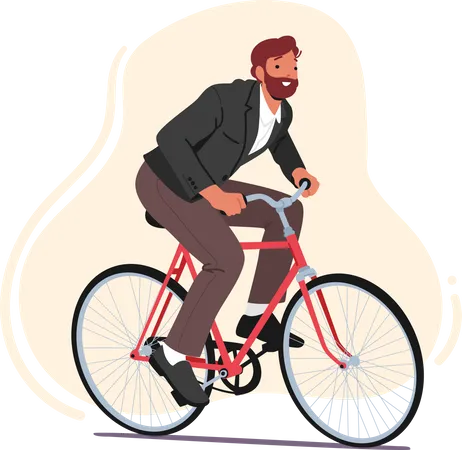 Personagem de empresário vestindo terno formal andando de bicicleta participando de competição corporativa  Ilustração