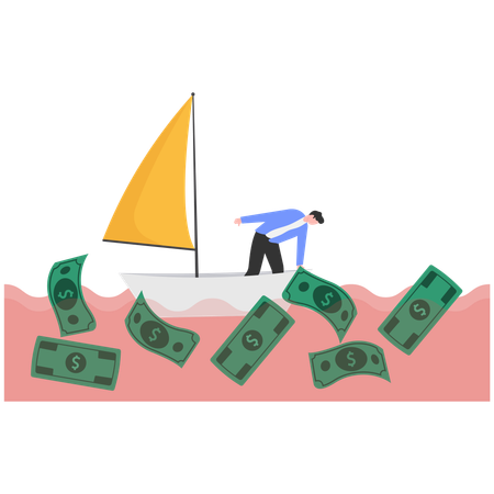 Hombre de negocios pescando dinero  Illustration