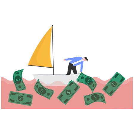 Hombre de negocios pescando dinero  Illustration