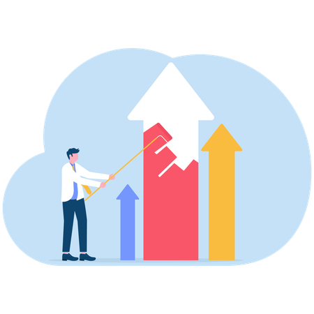 Empresário pintando seta de crescimento para desenvolvimento e melhoria  Illustration