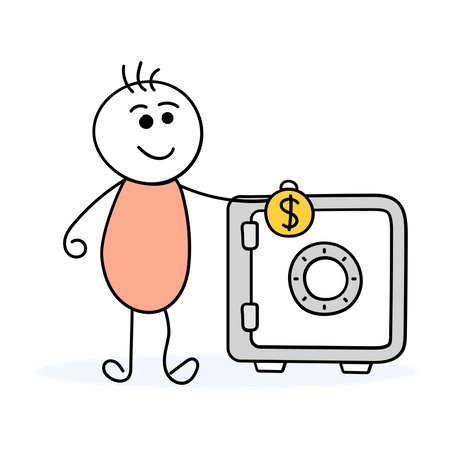 Empresario poniendo dinero en bóveda segura  Ilustración