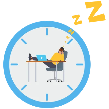 Empresário preguiçoso dormindo no relógio de tempo  Ilustração