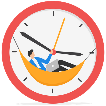 Empresário preguiçoso dormindo no relógio de tempo  Ilustração