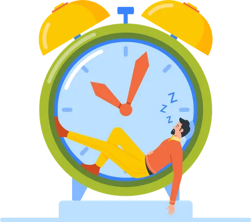 Empresário preguiçoso dormindo no relógio  Ilustração