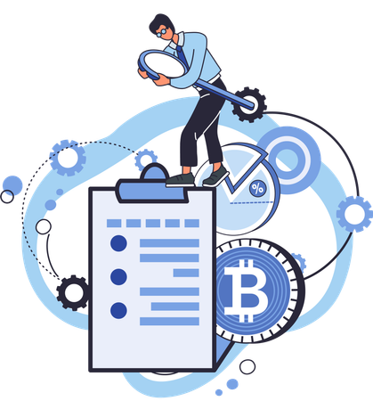 Homem trabalhando na mineração de bitcoin  Ilustração