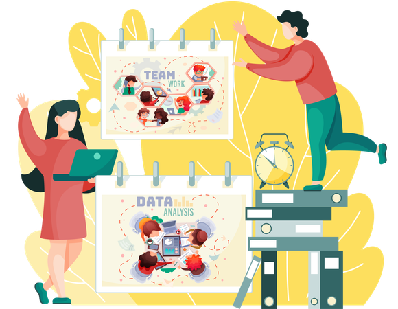 Hombre de negocios presenta trabajo en equipo  Ilustración