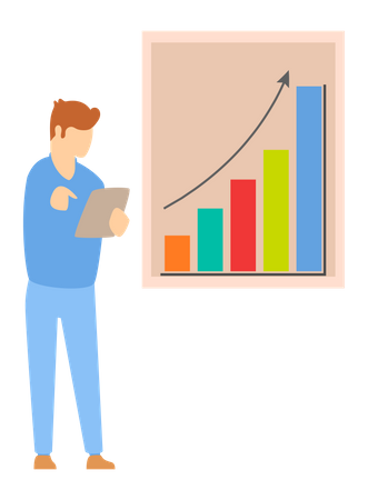 Empresario que presenta gráfico de análisis de datos  Ilustración