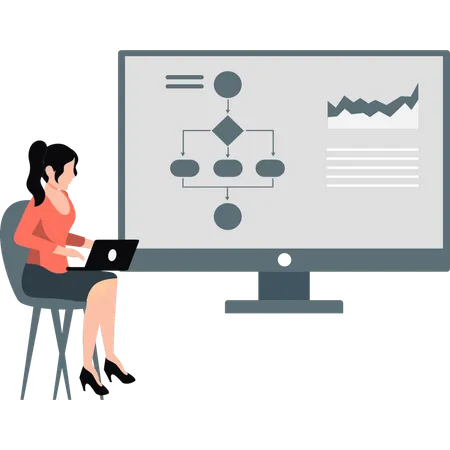 Hombre de negocios presentando un diagrama de flujo de negocios  Ilustración