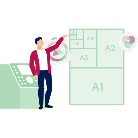 Hombre de negocios presentando un panel de inteligencia artificial  Ilustración