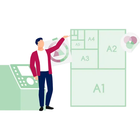 Hombre de negocios presentando un panel de inteligencia artificial  Ilustración