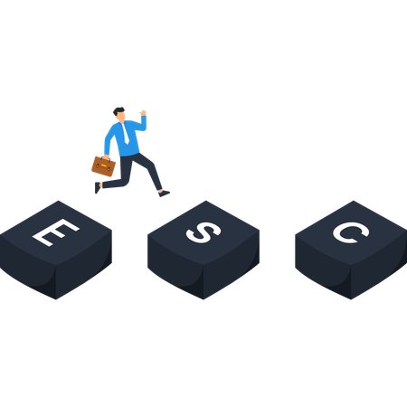 Empresario presionando la tecla Escape  Ilustración
