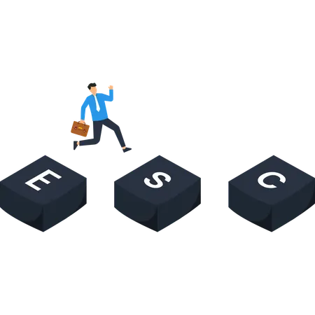 Empresario presionando la tecla Escape  Ilustración