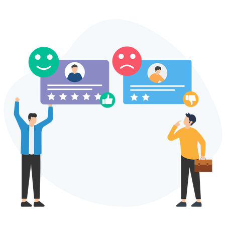 Empresário procurando avaliação de cliente  Ilustração