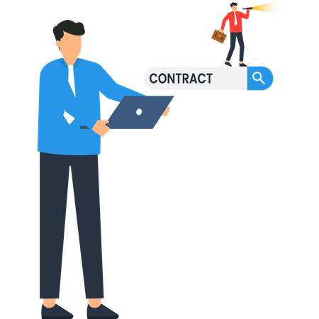 Empresário em busca de contrato online  Ilustração