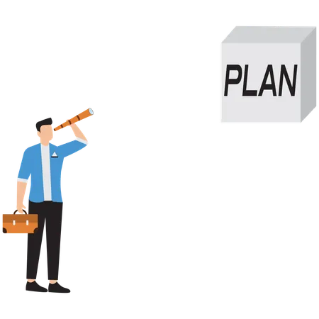 Empresário em busca de plano de negócios  Ilustração