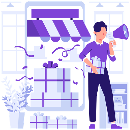 Empresário promove estratégias de marketing  Ilustração