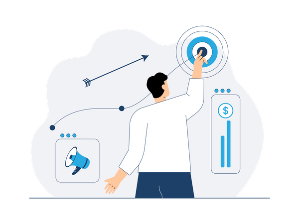 Empresario pronosticando objetivo empresarial  Ilustración