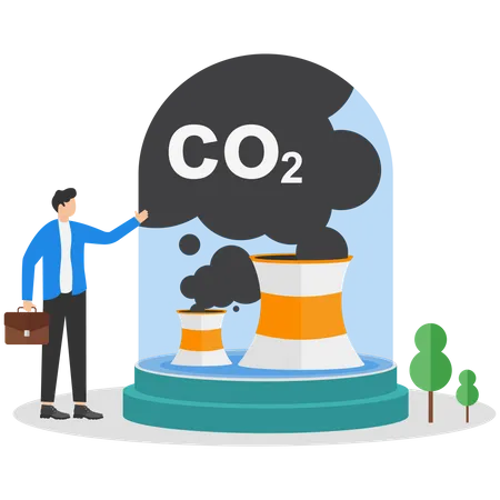 Empresario protegiendo a las industrias de la liberación de CO2  Ilustración
