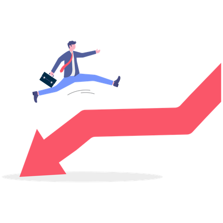 Empresário salta sobre gráfico de perdas  Ilustração