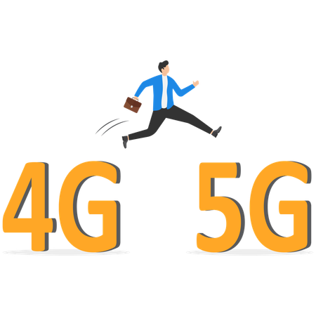 Empresário migrando da tecnologia de rede 4G para a 5G  Ilustração