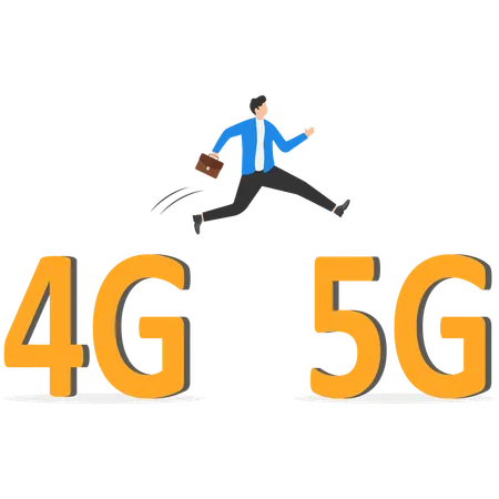 Empresário migrando da tecnologia de rede 4G para a 5G  Ilustração