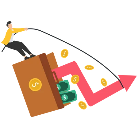 Empresário puxando o gráfico de seta para cima com corda  Ilustração