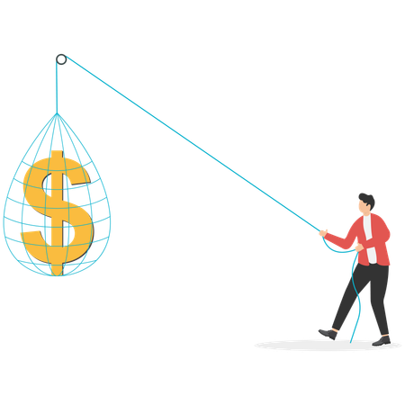 Empresário puxando o dólar para cima  Ilustração