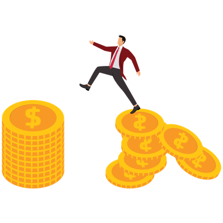 Hombre de negocios que busca la estabilidad frente a la inestabilidad o el riesgo  Ilustración