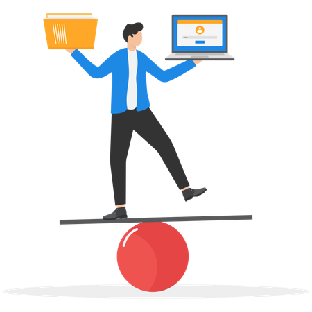 Empresario equilibrando trabajo y educación  Ilustración