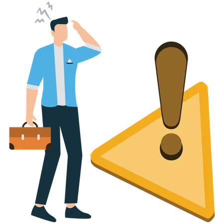 Empresario que muestra señales de advertencia de riesgos empresariales  Ilustración