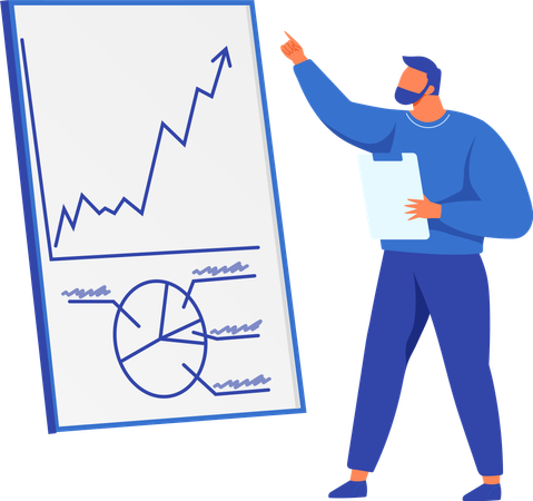 Empresario que presenta los resultados de la investigación estadística empresarial  Ilustración