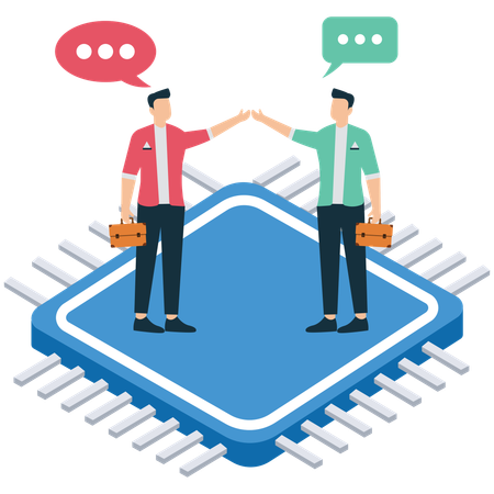 Empresario que utiliza tecnología empresarial moderna e inteligencia artificial.  Ilustración