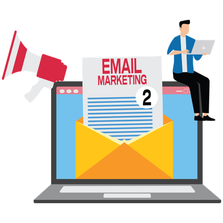 Hombre de negocios realizando una campaña de marketing por correo electrónico  Ilustración