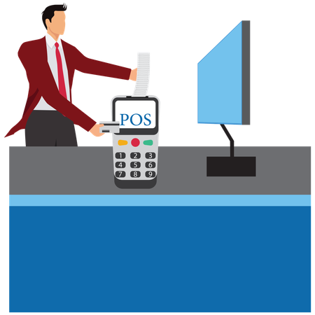 Empresario realizando un pago mediante el sistema POS  Ilustración